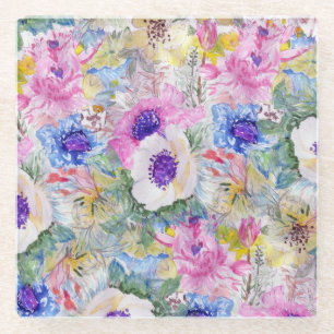 Dessous-de-verre En Verre croquis floral Abstrait aquarelle peinture à la m