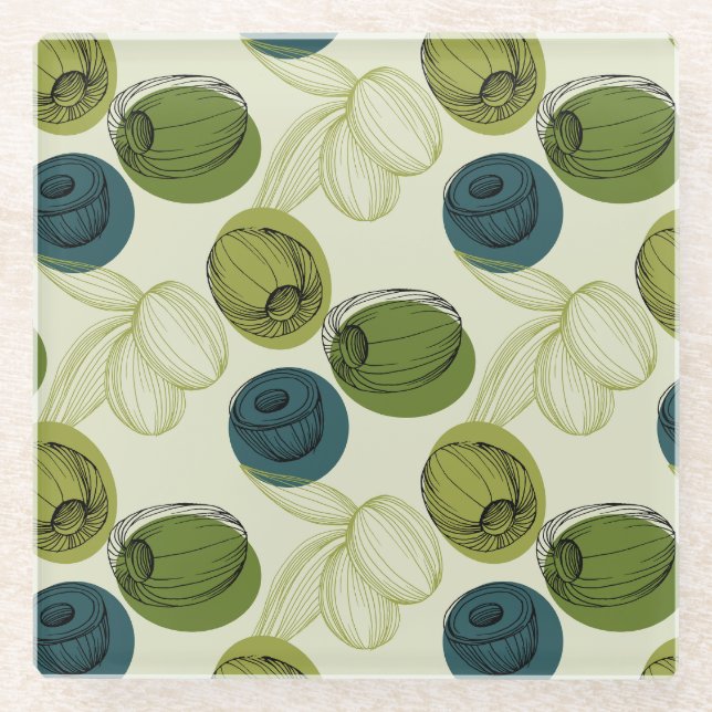 Dessous-de-verre En Verre Croquis vert Olive Dessin Cuisine Motif (Devant)