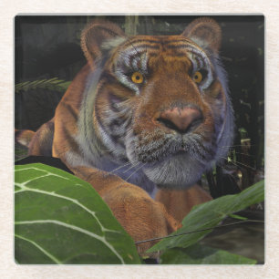 Dessous-de-verre En Verre Crouching des tigres dans la jungle