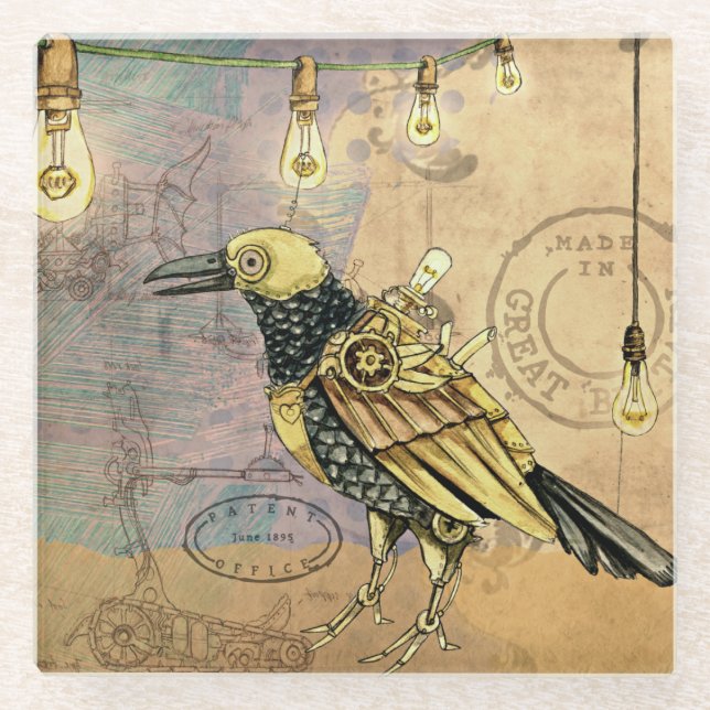 Dessous-de-verre En Verre Crow Steampunk (Devant)