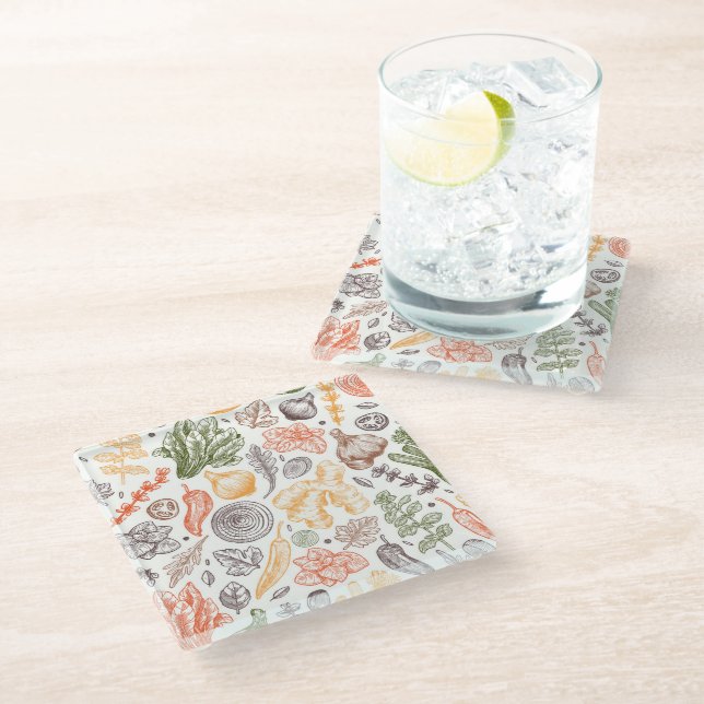Dessous-de-verre En Verre Cuisine Garden Motif végétal (Incliné)