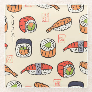 Dessous-de-verre En Verre Cuisine sushi, design motif sans soudure.