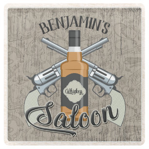 Dessous-de-verre En Verre Custom Cowboy Revolver Gun Whiskey Saloon