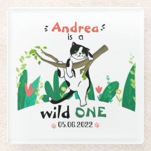 Dessous-de-verre En Verre Custom Wild One Tuxedo Kitty Kids 1er anniversaire