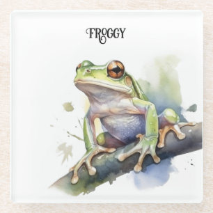 Dessous-de-verre En Verre Cute Aquarelle Arbre Frog, personnalisé