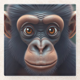 Dessous-de-verre En Verre Cute Crazy Funny Chimpanzé Anime Portrait