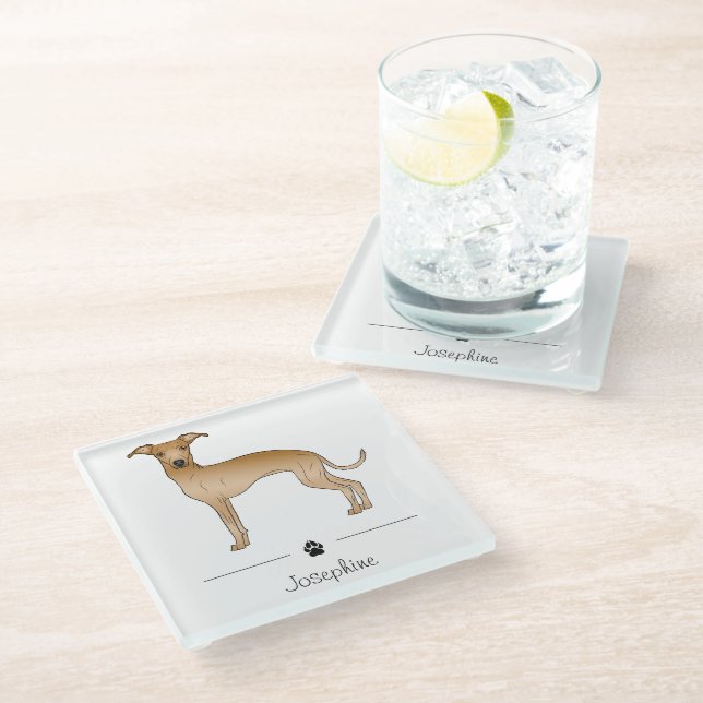 Dessous-de-verre En Verre Cute Dog Italien Grishound Avec Texte Personnalisé (Incliné)