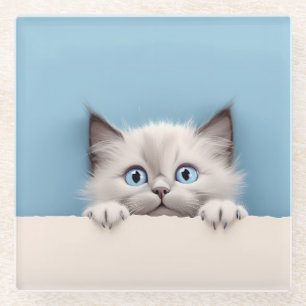 Dessous-de-verre En Verre Cute Kitten Peeking Ragdoll Chat