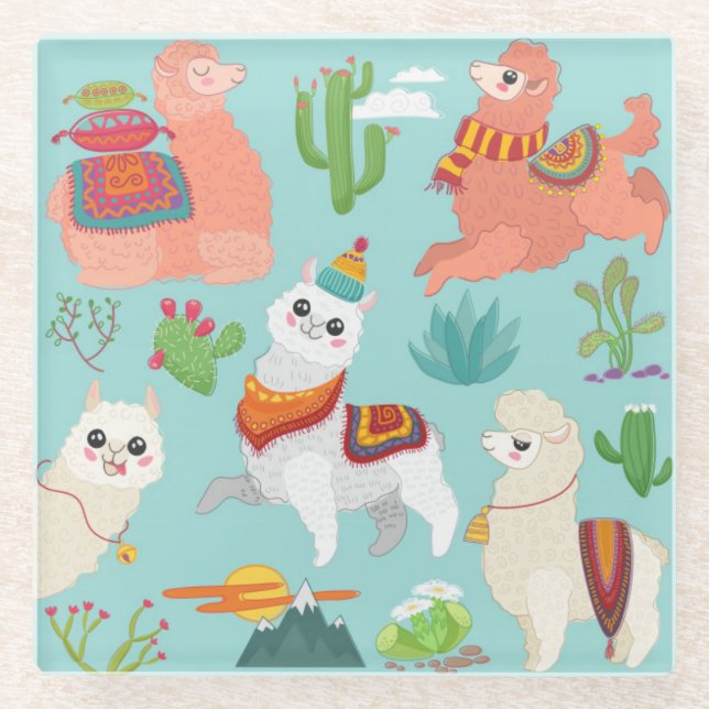 Dessous-de-verre En Verre Cute Llamas (Devant)