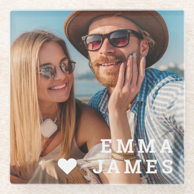 Dessous-de-verre En Verre Cute Love Heart Photo Couples Personalized Names (Devant)