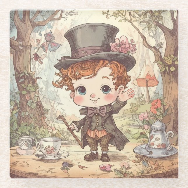 Dessous-de-verre En Verre Cute Mad Hatter Whimsical Wonderland Woodland Art (Devant)