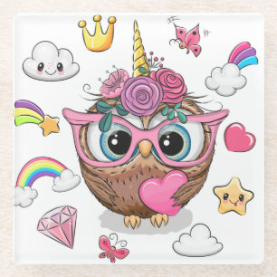 Dessous-de-verre En Verre Cute Owl