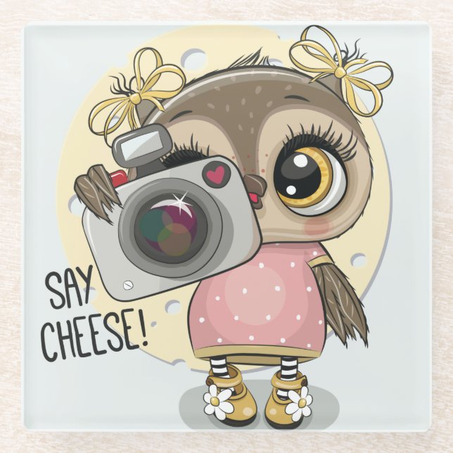 Dessous-de-verre En Verre Cute Owl (Devant)
