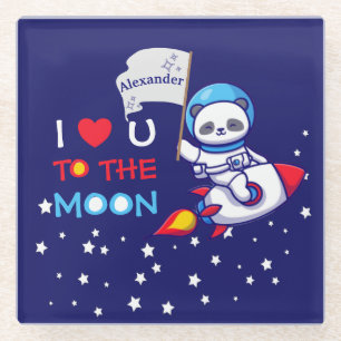Dessous-de-verre En Verre Cute Panda Bear Sur Rocket Ship Kids Personnalisé