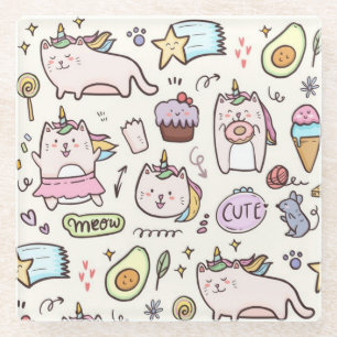 Dessous-de-verre En Verre Cute Unicorn Chats