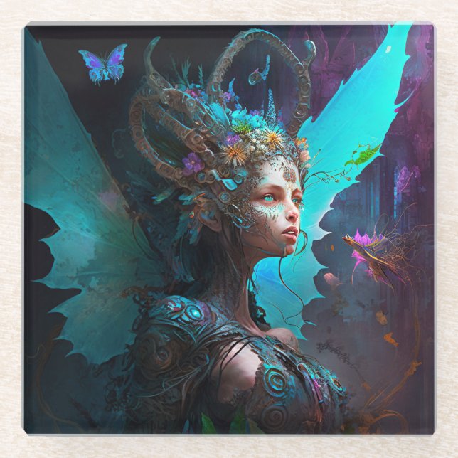 Dessous-de-verre En Verre Cyber Fairy Imaginaire Art (Devant)
