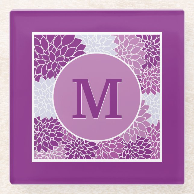 Dessous-de-verre En Verre Dahlia floral violet profond (Devant)