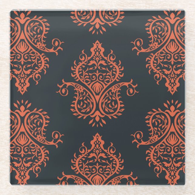 Dessous-de-verre En Verre Damas orientales : motif vintage méditerranéen. (Devant)