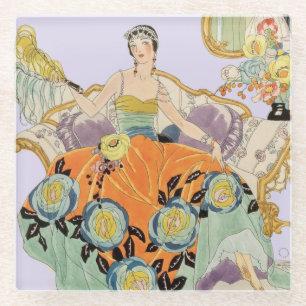 Dessous-de-verre En Verre Dame Art Déco Festive