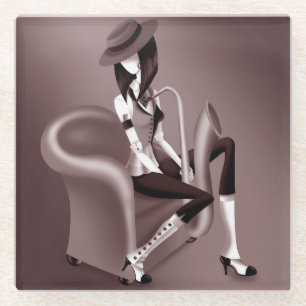 Dessous-de-verre En Verre Dame Saxophoniste - Dessous de Verre Inspiré du Ja