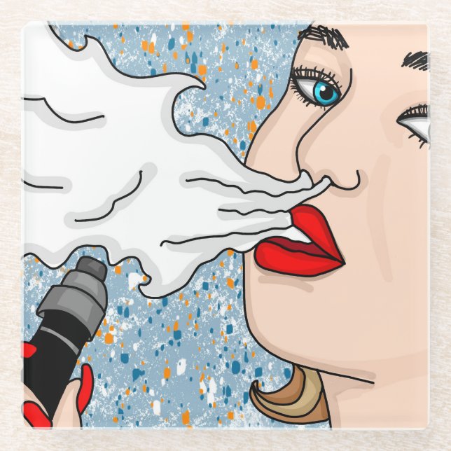 Dessous-de-verre En Verre Dame Vaping Style Rétro (Devant)