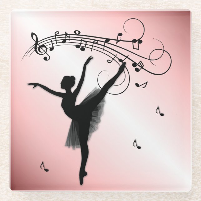 Dessous-de-verre En Verre Danse Extraordinaire Ballerina avec musique rose (Devant)