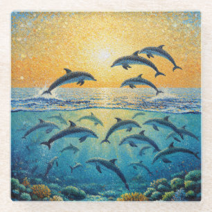 Dessous-de-verre En Verre Dauphins au coucher du soleil