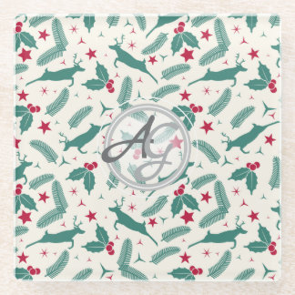 Dessous-de-verre En Verre Décor de Noël Monogramme Cerf Fougère Art Populair