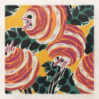 Décor floral Art déco jaune moutarde et orange