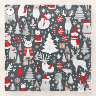 Dessous-de-verre En Verre Décor gris du bonhomme de neige de Noël motif père