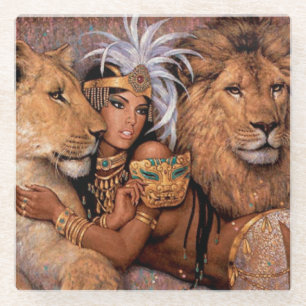 Dessous-de-verre En Verre Déesse Lionne Ethnique Tapis de Verre Égyptien