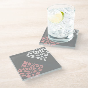 Dessous-de-verre En Verre Défiler Damask Art I rose blanc gris