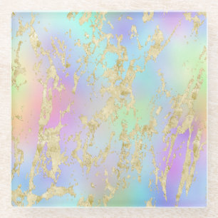Dessous-de-verre En Verre Dégradé de arc-en-ciel moderne et motif de marbre