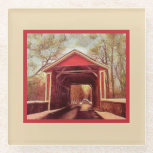 Dessous-de-verre En Verre Delaware Pont couvert rouge Ashland sur Crème