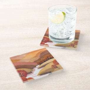 Dessous-de-verre En Verre Demeure d'automne Paysage aquarelle de feuillage