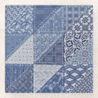 Dessous-de-verre En Verre Dénim Triangle Patchwork Texture Vintage.