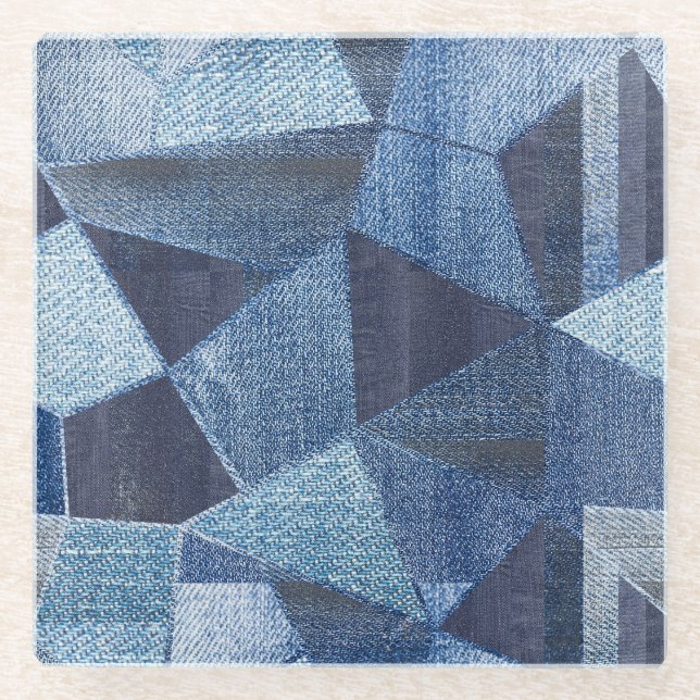 Dessous-de-verre En Verre Denim Urban : Patchwork à rayures détendues. (Devant)