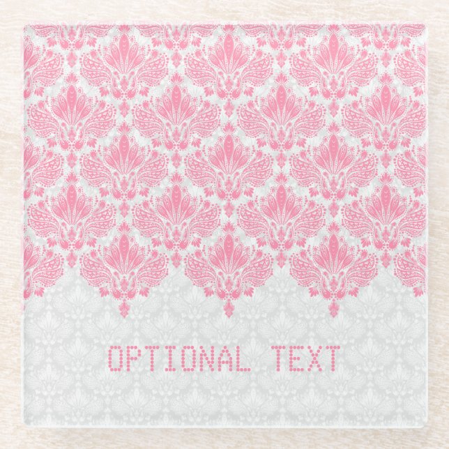 Dessous-de-verre En Verre Dentelle florale rose et blanc clair (Devant)