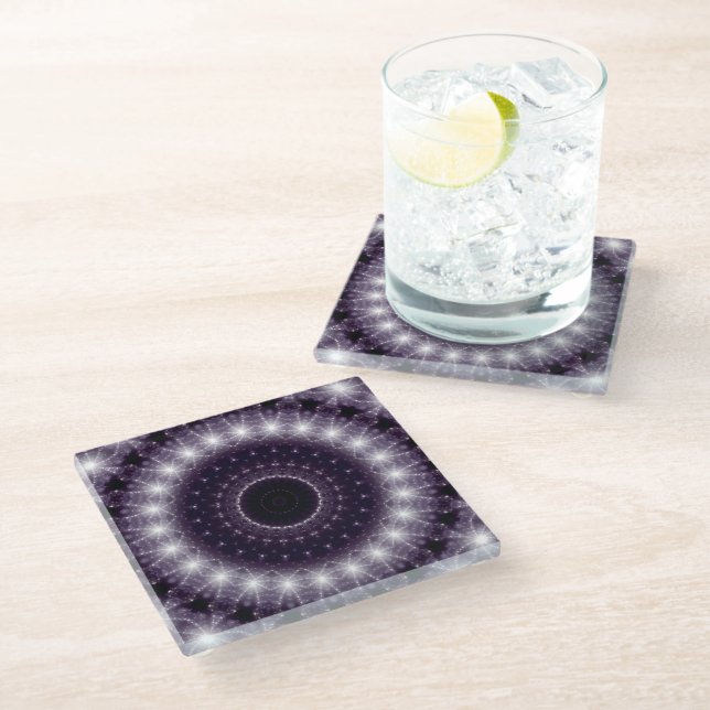 Dessous-de-verre En Verre Dentelle ronde noire et blanche fantaisie (Incliné)