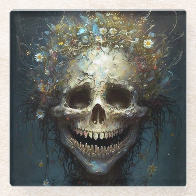 Dessous-de-verre En Verre Déplaisant Crâne gothique Imaginaire foncé Art Des (Devant)