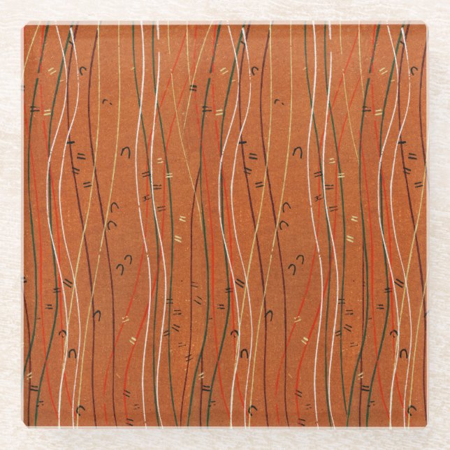 Dessous-de-verre En Verre Des rayures rouges ondulées : Art Abstrait japonai (Devant)