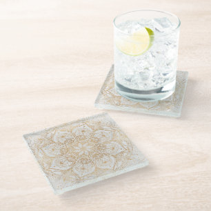 Dessous-de-verre En Verre Design en marbre de Mandala Floral Gold tendance