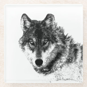 Dessous-de-verre En Verre Dessin au crayon du loup gris