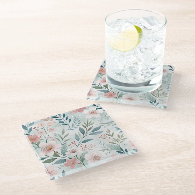 Dessous-de-verre En Verre Dessin Motif Fleur Pastel (Incliné)