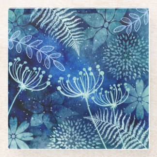 Dessous-de-verre En Verre Dessous de verre bleu fleuri en verre