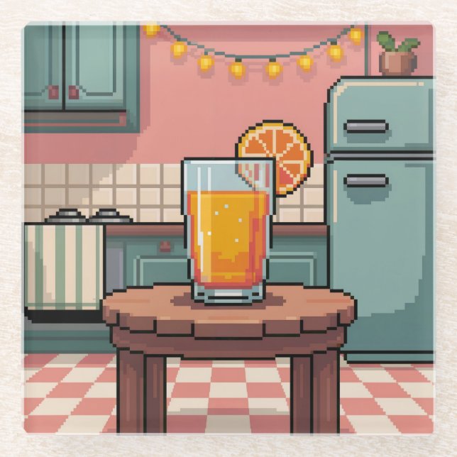 Dessous-de-verre En Verre Dessous de verre d'art Jus de Vacances Pixel (Devant)