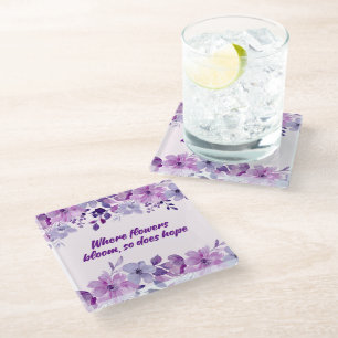 Dessous-de-verre En Verre Dessous de verre de fleurs d'aquarelle violet