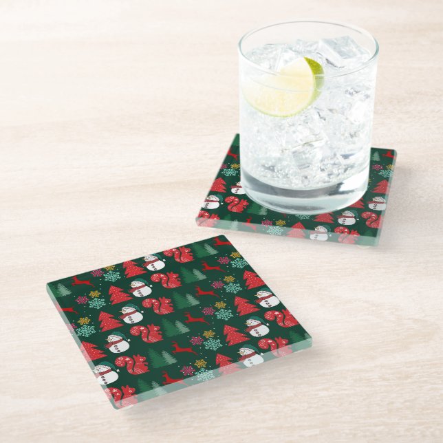 Dessous-de-verre En Verre Dessous de verre de Noël animé et gai (Incliné)