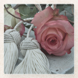 Dessous-de-verre En Verre dessous de verre de roses et de châteaux