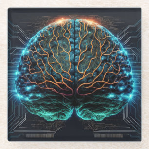 Dessous-de-verre En Verre Dessous de verre de verre Cyber Cerveau Ordinateur
